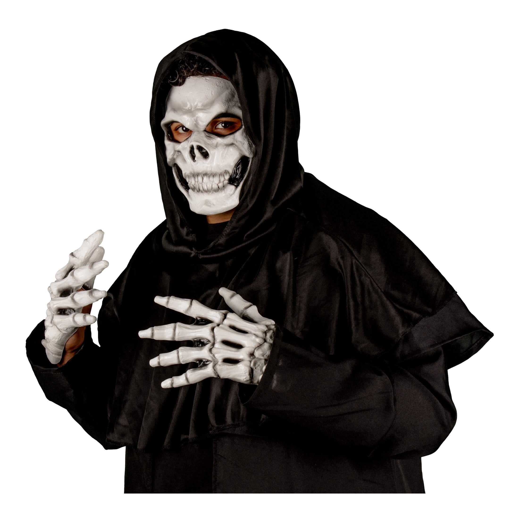 Skeleton Face Mask with Hands Costume Accessory Kit for Adults, White and Black, Halloween by Way To Celebrate