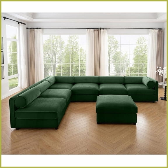 Modern 6-Piece Modular Sectional Sofa with Storage - Soft Green Chenille, Cylindrical Design for Living Room