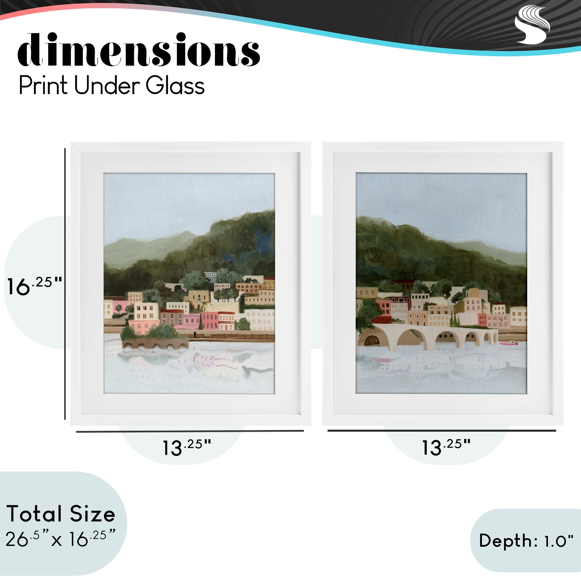 Stupell Industries Mountain Town by Sea 2 Piece White Framed Print Under Glass Set, design by Grace Popp