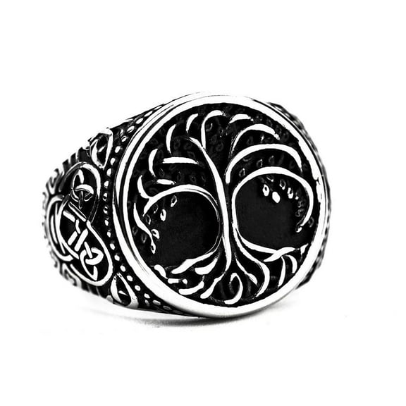 Mens Stainless Steel Celtic Tree Of Life Band Ring Black Silver Size 7-15 R38