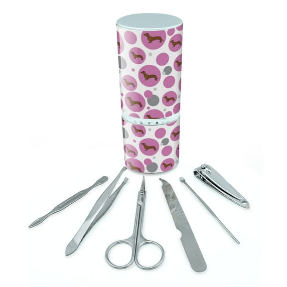 Dachshund Weiner Dog Cartoon on Pink Manicure Pedicure Grooming Beauty Care Travel Kit