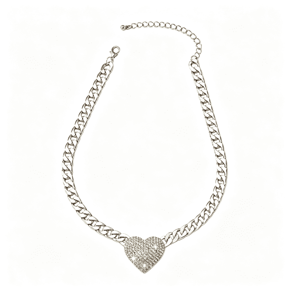 SELIVO Chunky Cuban Link CZ Heart Pendant Statement Necklace Choker Silver Gold Rhinestone Shining Heart Love Necklace Chain Birthday Jewelry Gift for Women,Elegant heart necklace