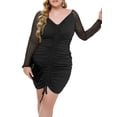 thumbnail image 3 of Gvmfive Womens Plus Size Sexy Party Cocktail Bodycon Dress Mesh Long Sleeve Mini Dress, 3 of 6