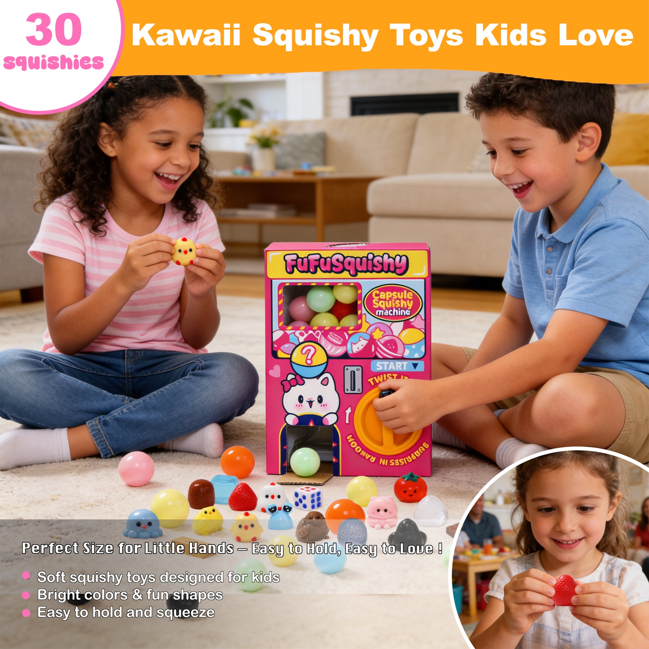 FUFU SQUISHY Taba Squishy Capsule Machine Toy, 30PCS Squishy Set for Kids, Sensory Fidget Toys, Party Favors, Classroom Prizes