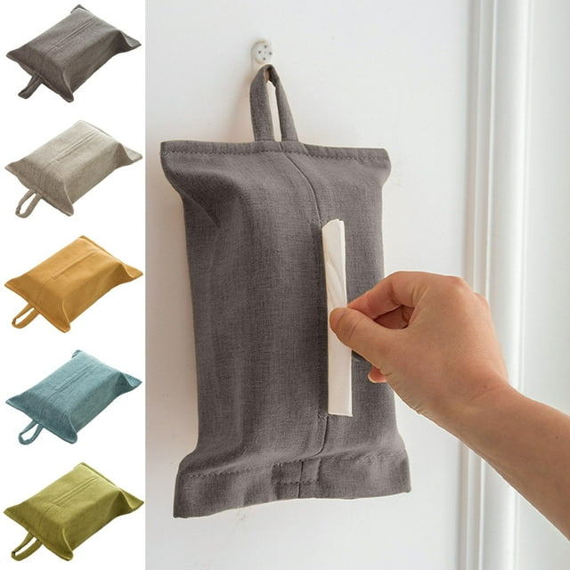 Caja de pañuelos de tela de color sólido con cuerda colgante • Bolsa de poliéster para coche, escritorio o cajón • 10x6,7x0,39 in