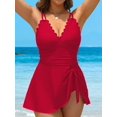 thumbnail image 4 of Asoul One Piece Swimdress Swimsuits for Womens Scalloped Tummy Control Swim Dress Tie Knot Skirt Bathing Suit, 4 of 9