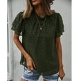 thumbnail image 3 of Womens Summer Round Pleated Neck Peplum  Pure Color Ruffle Sleeves Swiss Dot T Shirts Top, 3 of 8