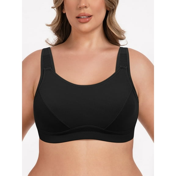 Deyllo High Impact Support Sports Bras For Women Plus Size Non-Padded Wireless Exercise Athletic Bras,Black 38D