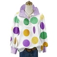 thumbnail image 3 of Craaazy Women's Striped Ruffle Collar Carnival Party Graphic Long Sleeve Mardi Gras Tops with Button Gifts, 3 of 4