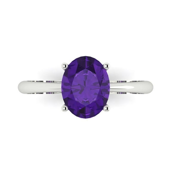 Solitaire Engagement Ring for Women - 2ct Natural Amethyst in 18K White Gold Promise Ring