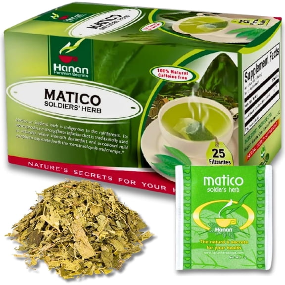 Matico Tea 25 Herbal Teabags of All Natural Soldier's Herb Leaves from Peru Piper aduncum aka Spiked Pepper, Hierba del Soldado, Achotlin, Cordoncillo, Higuillo de Hoja Menuda