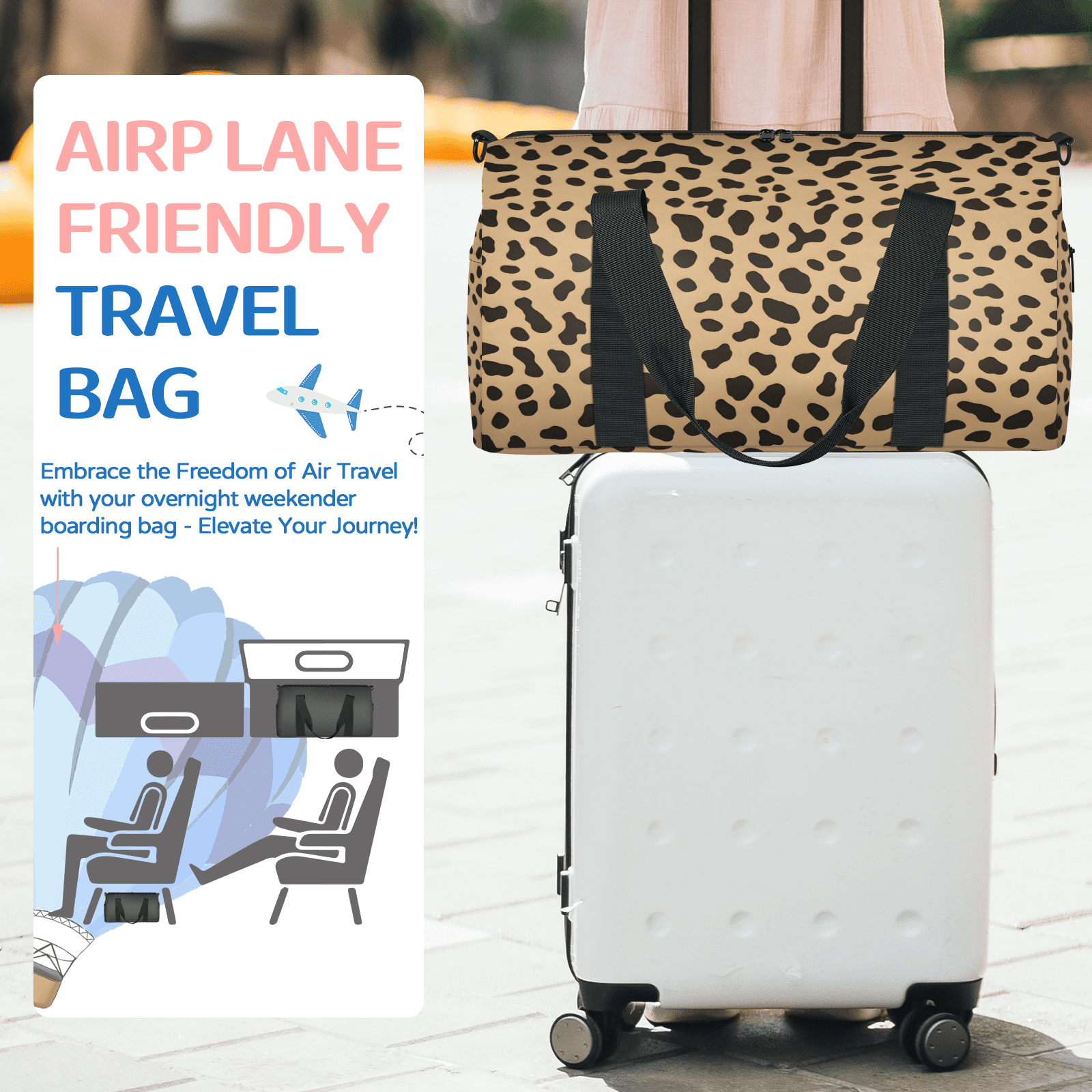Herdesigns Leopard Gym Bag for Women, Duffle Bag for Travel Sport, Lightweight Waterproof Carry on Weekender Overnight Dance Yoga Workout Bags