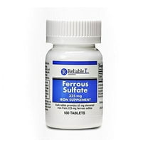 2 Pack - Reliable 1 Ferrous Sulfate 325mg 100 Red Tablets Each