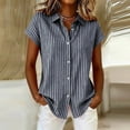 thumbnail image 2 of Lenpel Button down Shirts for Women Short Sleeve Collared Striped Cotton Linen Tops Business Casual Blouses, 2 of 6