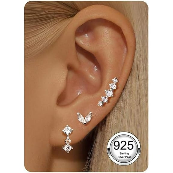 3 Pairs Flat Back Earrings ideal for Women 925 Genuine Sterling Silver Stud Earring Gold/Silver Delicate Hoop Cartilage Tragus Earrings Set for Multiple Piercings[a360]
