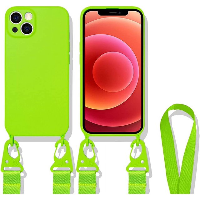 HAHDAXIA Crossbody Lanyard Case Compatible with iPhone\u200212 Pro Max, Lens Protection Soft Silicone Shockproof Protector Case with Adjustable Shoulder Strap Removable Neck Strap (Green, iPh