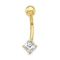 thumbnail image 1 of 10k Yellow Gold 5mm Square Cubic Zirconia Cz Belly Button Rings Screw Navel Bars Body Piercing Naval, 1 of 7