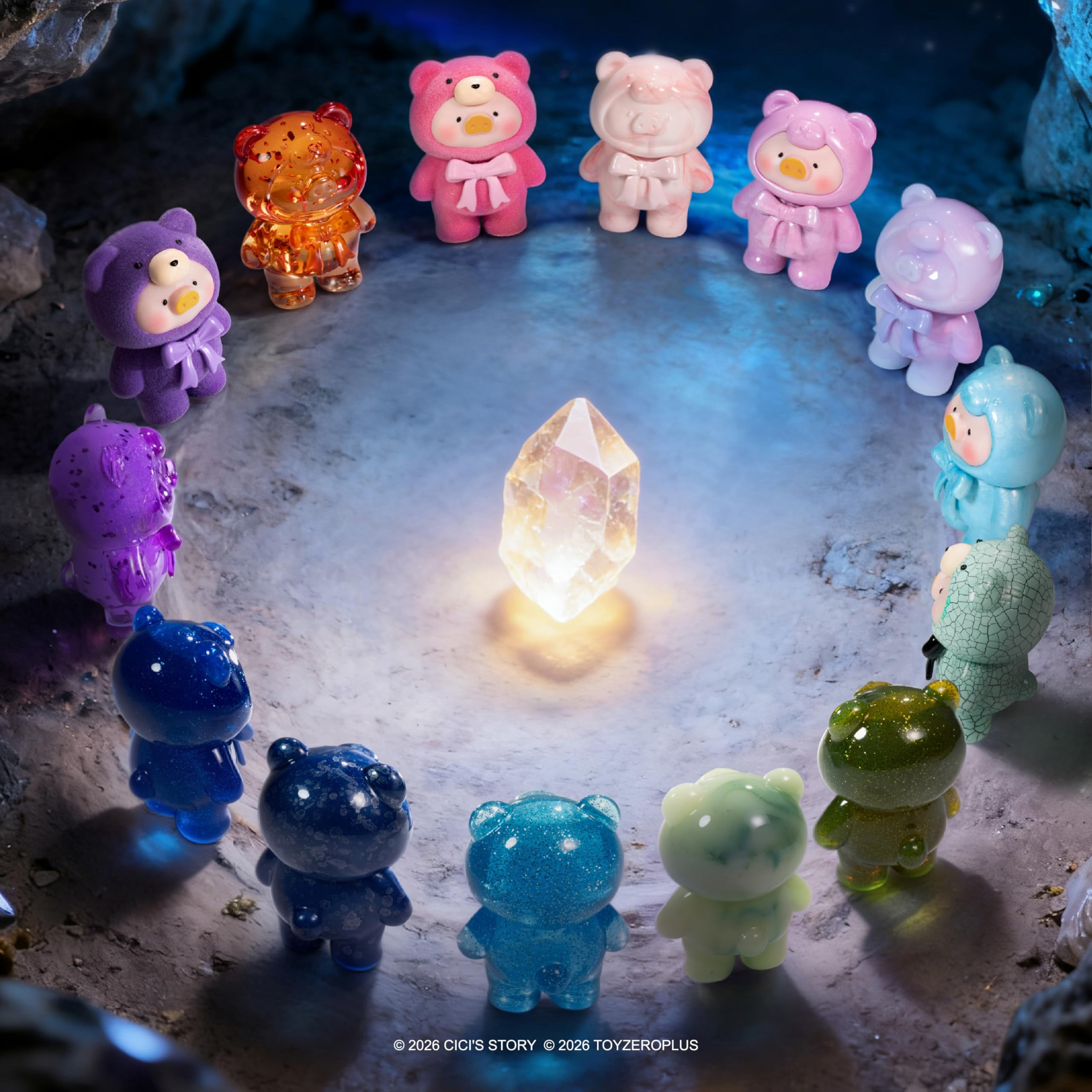 Lulu The Piggy Teddy Mini Ore Collection Series Blind Bags Mini Figurine Toys Blind Boxes Cute Animal Figures Collectible Home Desk Decor Birthday Gifts (3 Blind Bag + 1 Keychain case)