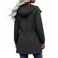 thumbnail image 6 of Women Mid Length Hooded Rain Coat Full Zip Snap Button Waterproof Drawstring Waisted Windproof Casual Outdoor Jacket for Hiking Travel Daily Black Womens Lightweight Fleece Jacket L, 6 of 8