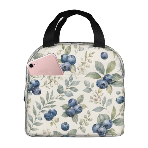 Blueberry Floral Lunch Bag Reusable Thermal Lunch Box with Handle for Women and Men