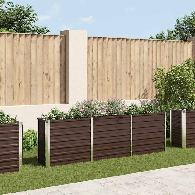 vidaXL Jardinière Surélevée en Acier Galvanisé, Résistante aux Intempéries, Marron, 94.5"x15.7"x30.3 Pouces