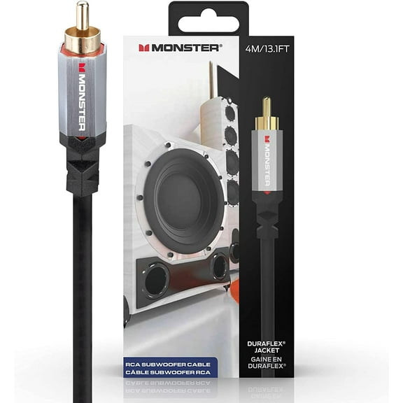Monster Essentials Subwoofer Cable:13ft RCA for Enhanced Sound - Reduced Interference, Audio Quality