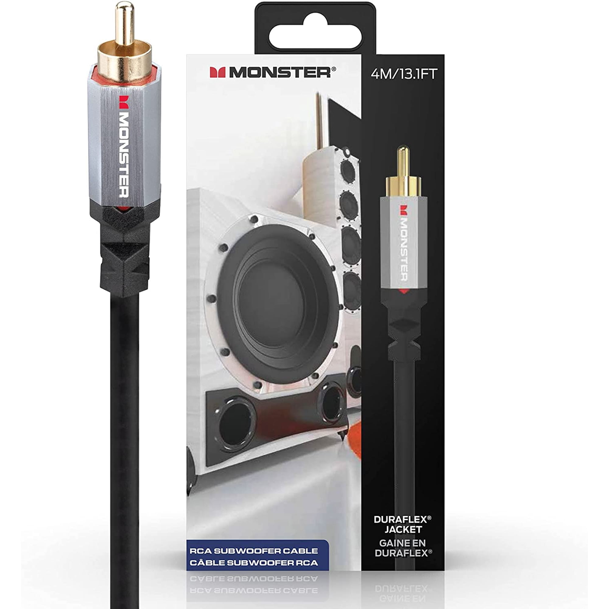 Monster Essentials Subwoofer Cable:13ft RCA for Enhanced Sound - Reduced Interference, Audio Quality