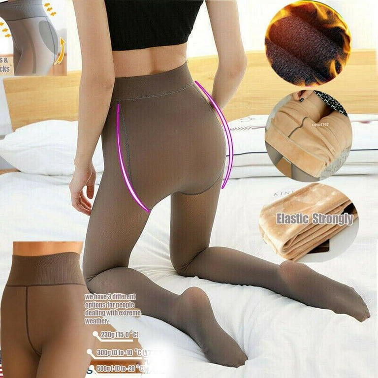 Women Thermal Lined Translucent Pantyhose Warm Winter Fleece Tights  Stockings US