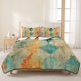 thumbnail image 3 of Queen Quilt Set 90''x96'', Orange Teal Red Lightweight Summer Bedspread Coverlet Set with 2 Pillow Shams, Boho Ethnic Abstract Splashing Art Breathable All Season Quilt Bedding for Bedroom/Guest Room, 3 of 9