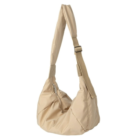 Large Nylon Crescent Crossbody Bag, Casual Hobo Bag Shoulder Bag for Women Men Adjustable Strap Shoulder Bag - Almond