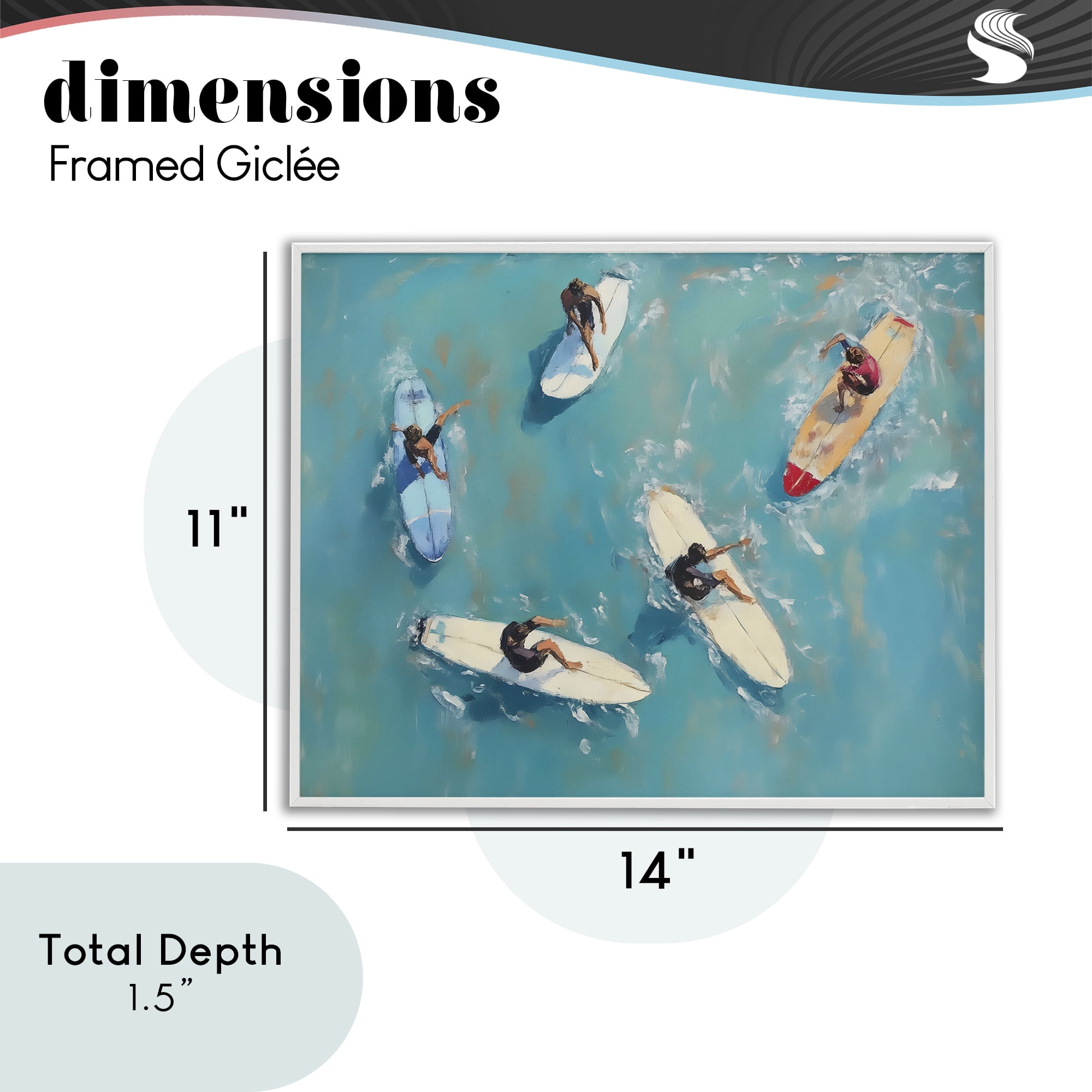 Stupell Industries Group of Surfers at Sea White Framed Giclee Art, design by LSR Design Studio