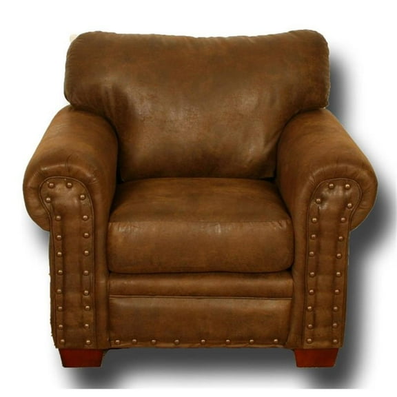 Pemberly Row Traditional Microfiber Buckskin Arm Chair in Brown