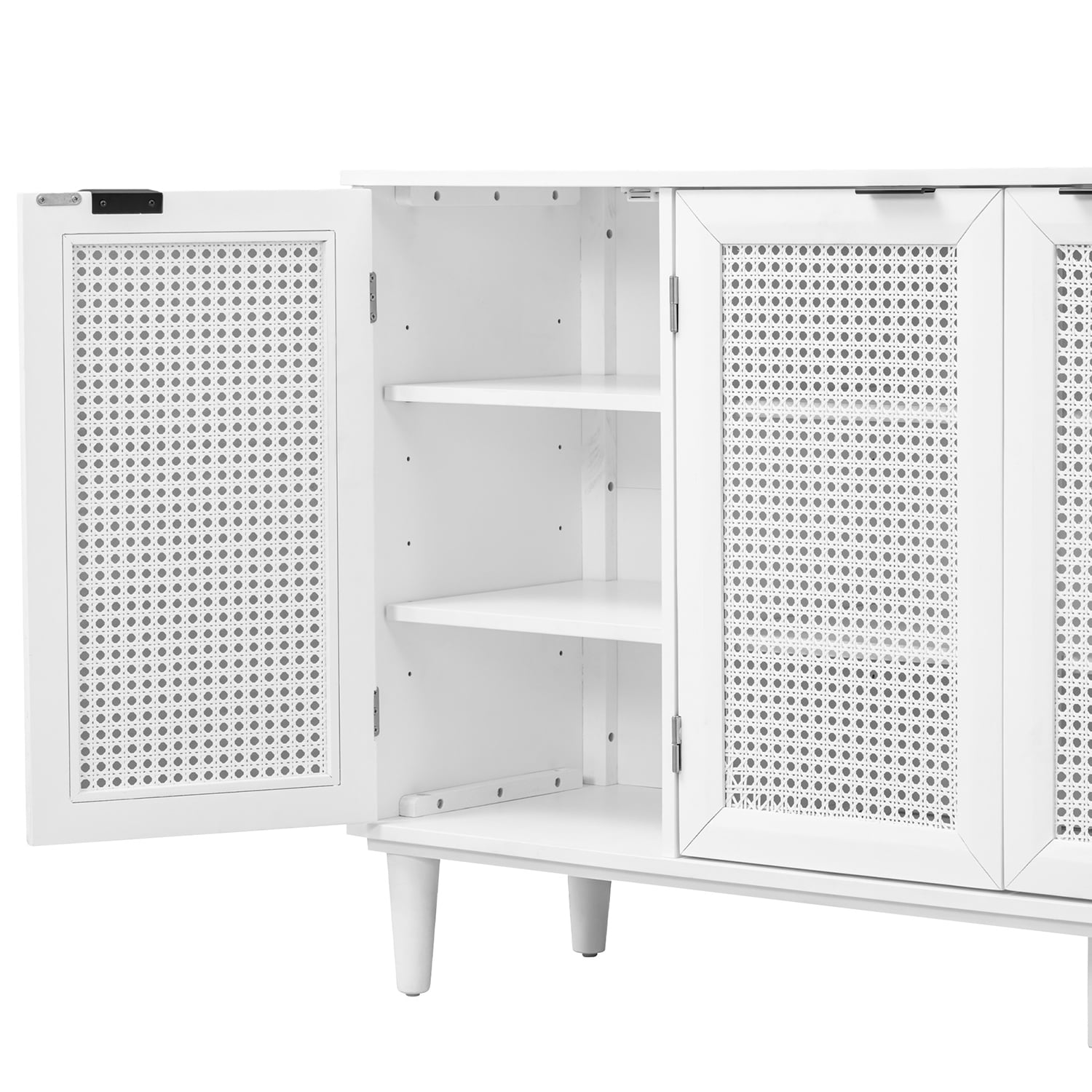 Kadyn Large Storage Space Sideboard, Floor Storage Cabinet for Living Room, Storage Sideboard Buffet Cabinet with Artificial Rattan Door, White Kadyn Large Storage Space Sideboard, Floor Storage Cabinet for Living Room, Storage Sideboard Buffet Cabinet with Artificial Rattan Door, White