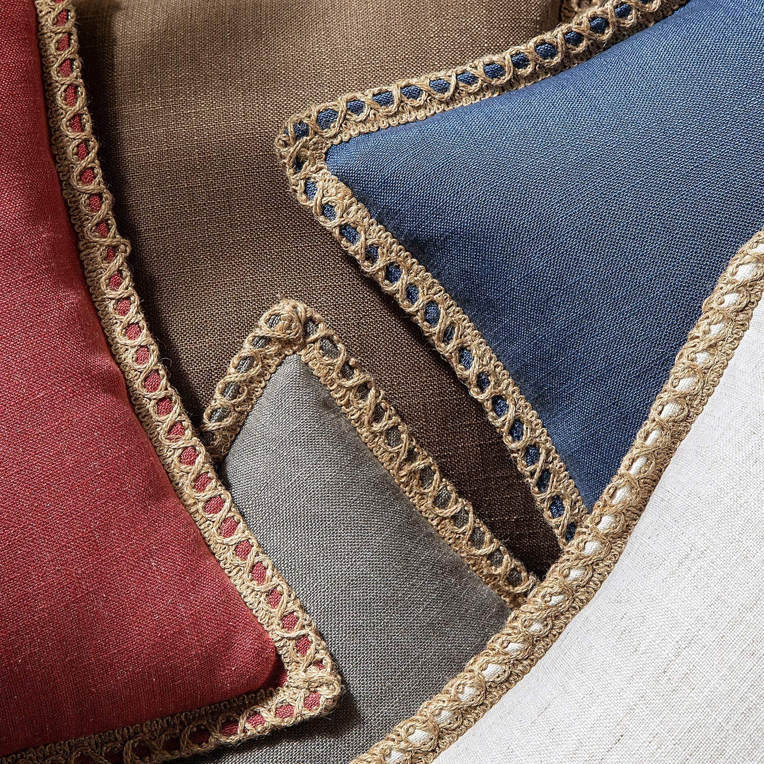Phantoscope Linen Trimmed Farmhouse Series Decorative Throw Pillow, 22" x 22", Gray, 1 Pack