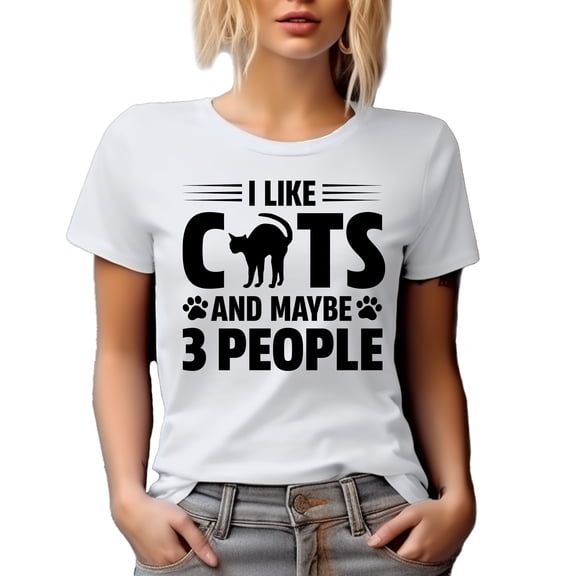 I Like Cats and Maybe 3 People, Cat Lover Introvert, White T-Shirt, Small