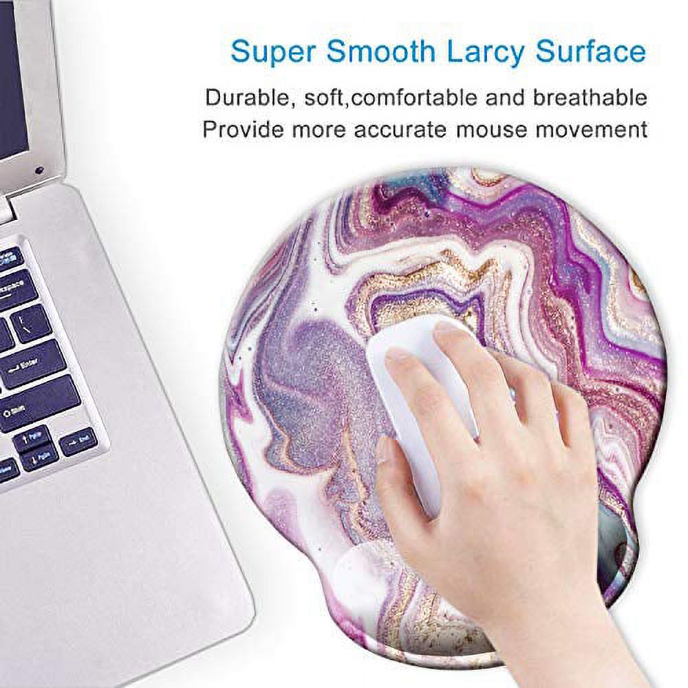 ITNRSIIET [30% Larger] Mouse Pad, Ergonomic Mouse Pad with Gel Wrist Rest Support, Gaming Mouse Pad with Lycra Cloth, Non-Slip PU Base for Computer Laptop Home Office, Purple Modern Marbling Art - image 5 of 7