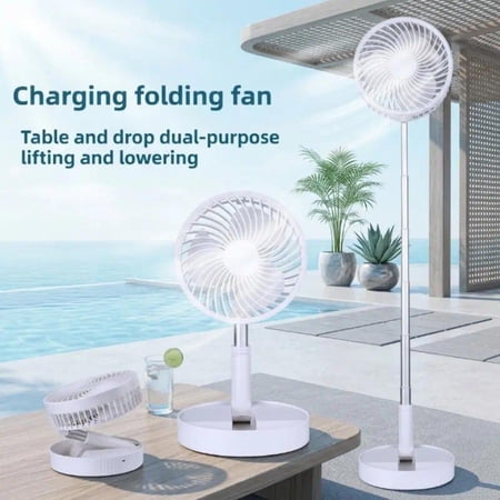 Foldable Extendable USB Rechargeable Fan, Dual-Use Desktop & Floor Standing Portable Cooling Fan with 4 Speed Low Noise Modes, Compact Travel Fan for Home Office Camping, Black & White Colors Availab