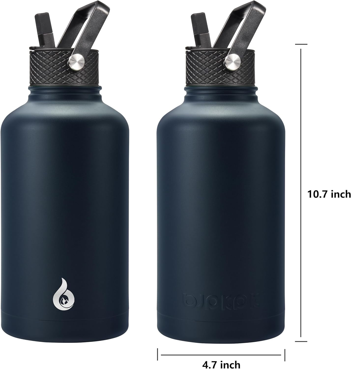 BJPKPK Half Gallon Insulated Water Bottles with Straw Lid,64oz Large Water Bottle,Stainless Steel Water Bottles with 3 Lids and Paracord Handle, Water Bottle for Hot & Cold Liquid, Navy Blue