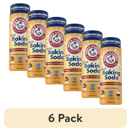 (6 pack) ARM & HAMMER Baking Soda Refillable Shaker, For Baking, Cleaning & Deodorizing, 12 oz