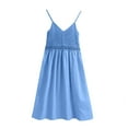 thumbnail image 4 of Boho Dresses For Women Beach Fashion Casual Loose A-Line V-Neck Sleeveless Spaghetti Straps Solid Color Mini Flowy Sundress Blue, 4 of 9