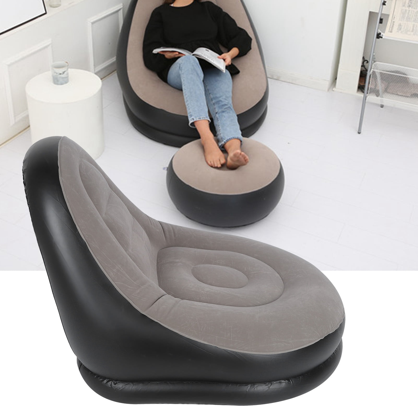 MAGT Inflatable Sofa Modern Style Soft Comfortable Foldable Recliner Sofa Chair with Footstool for Living Room Balcony Garden 
