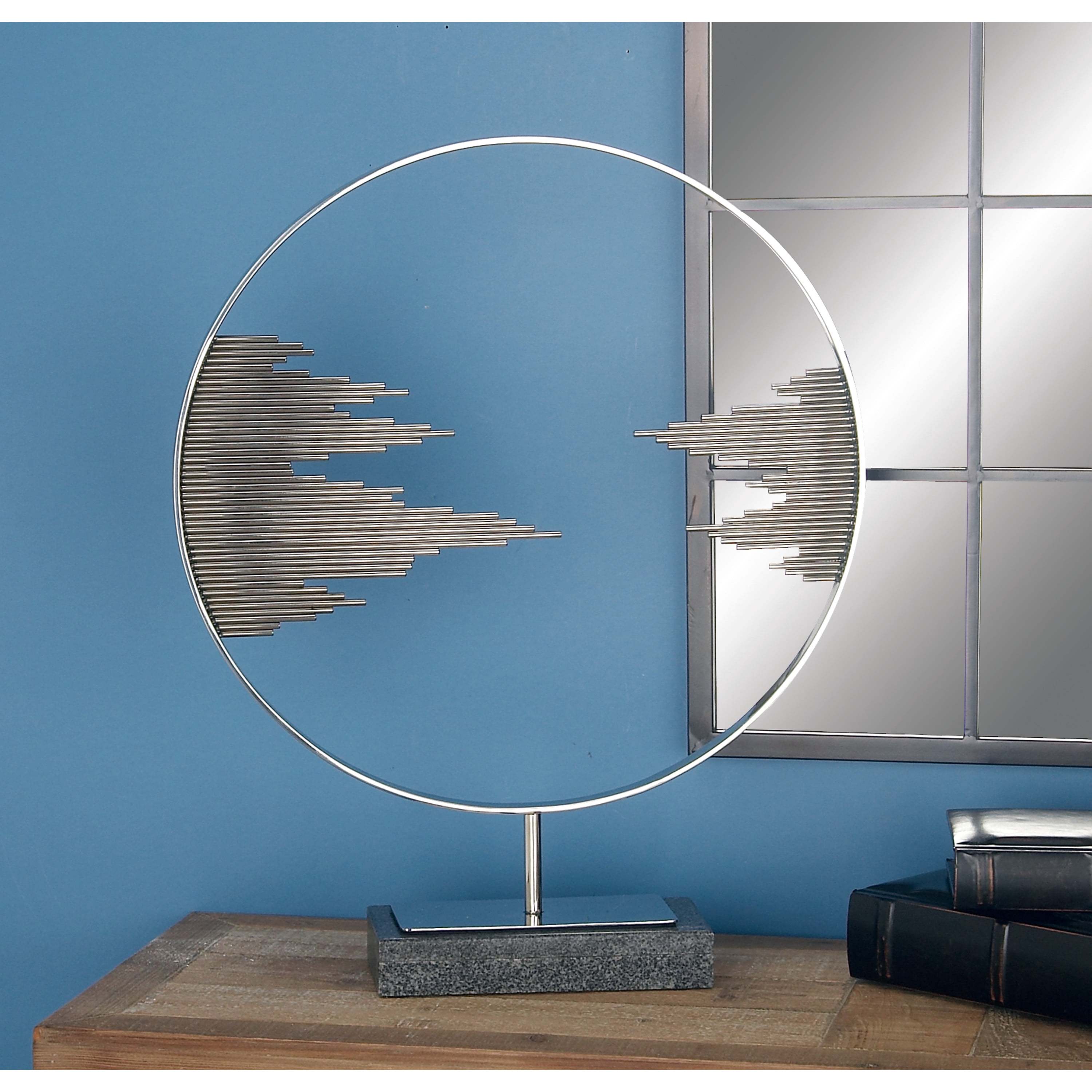 19" x 23" Black Stainless Steel Geometric Sculpture with Stand, by DecMode