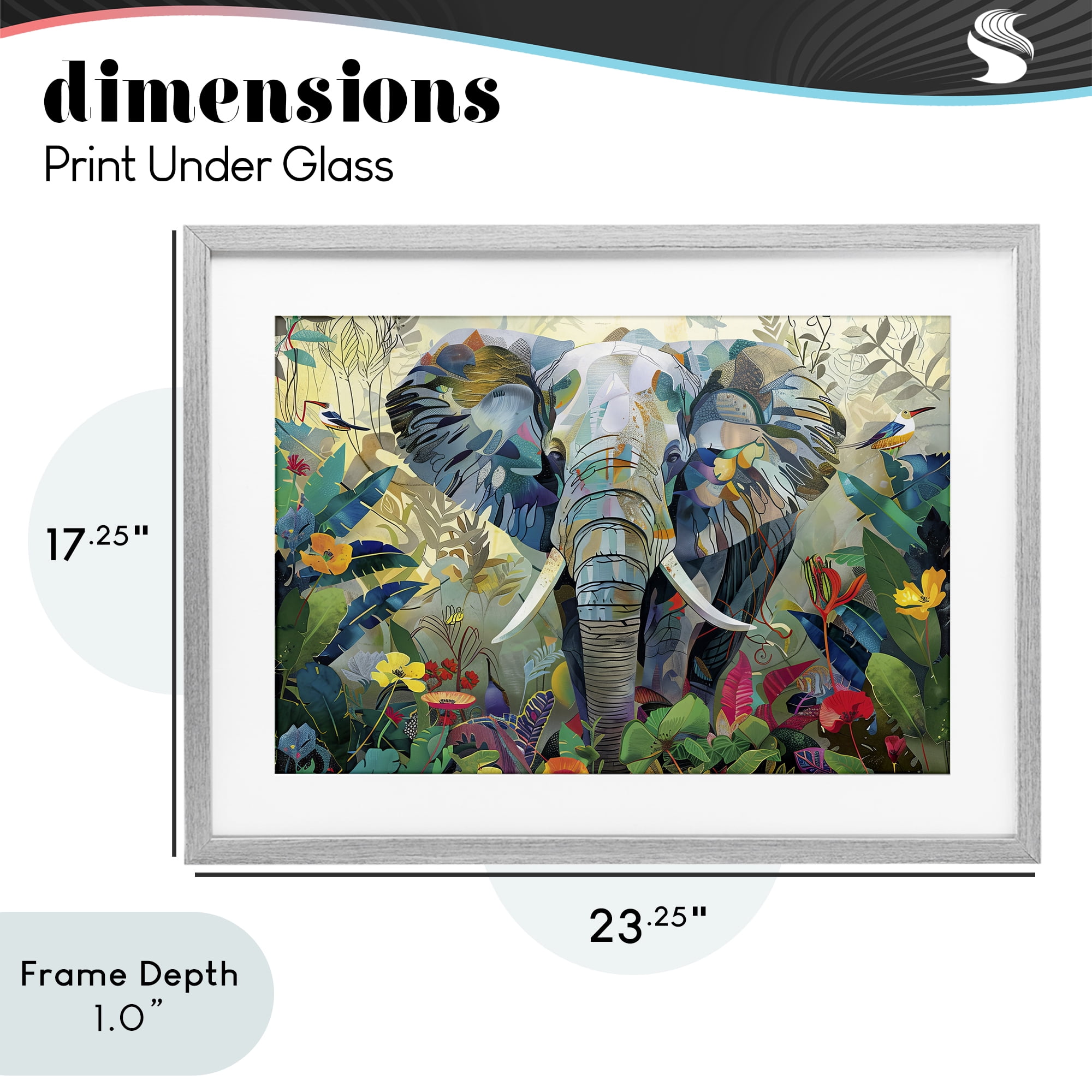 Stupell Industries Elephant's Realm in Tropical Bloom Gray Framed Print Under Glass, design by Lazar Studio
