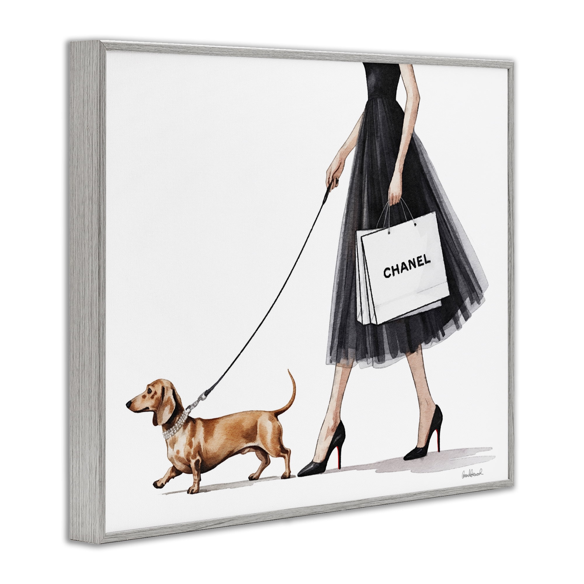 Stupell Industries Glam Dog Walking Gray Framed Giclee Art, design by Amanda Greenwood