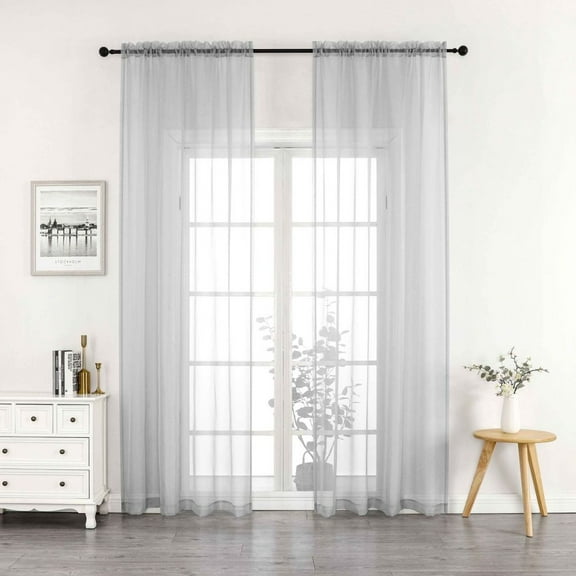 Woven Trends Crystal Sheer Voile Curtain Panels - Solid Rod Pocket Window Treatments with Light Filtering Sheers for Living Room, Bedroom Drapes 2-Pack Panels, 52"W x 95"L, Silver