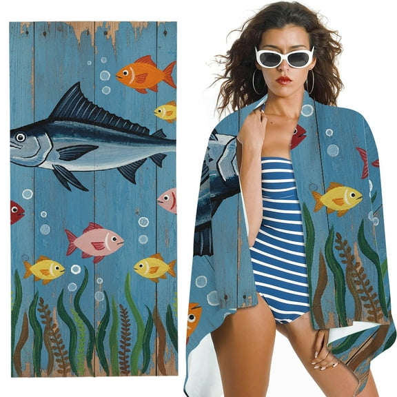 RKSupls Quick Dry Sand-Free Large Pool Beach Towel
- Saltwater Fishing Print, for Bathroom, beach, Soft Super Absorbent- 30x60 in