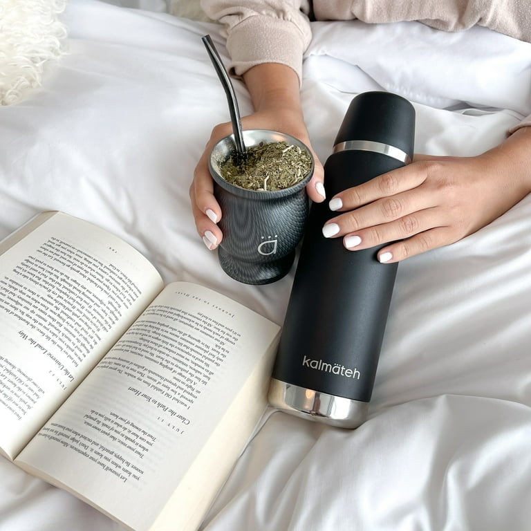 Kalmateh Double Walled Vacuum Insulated Stainless Steel Thermos (760ml)  Precise Pouring & Heat Retention- For Yerba Mate, Coffee, Tea, Camping-  Matte Black 