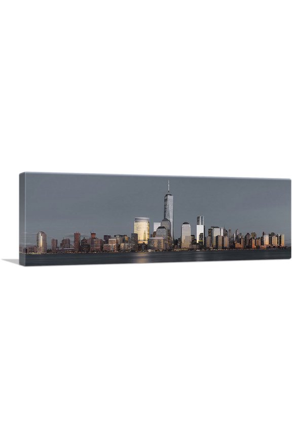 NYC Golden New York City Skyline Freedom Tower Canvas Art Print - Size: 48" x 16" (1.50" Deep)