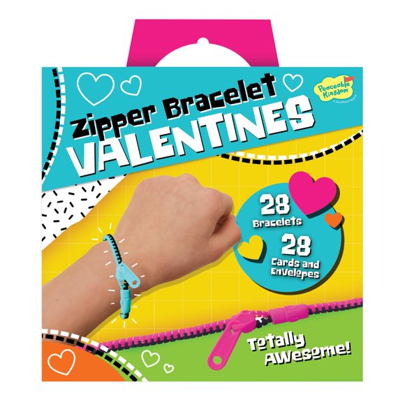 Tarjetas de San Valentín Peaceable Kingdom con pulseras con cremallera