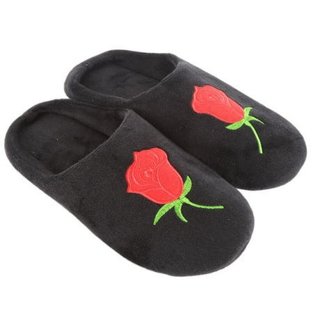 

Home Indoor Wooden Floor Silent Cotton Slippers Rose Embroidered Soft Bottom Home Indoor Anti-skid Cotton Slippers